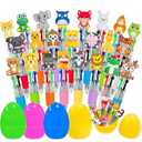 Holydeck 24 Pcs Animal Multicolor Pens 4 Colors in 1 Ballpoint Pen Bulk with 4 Pcs Easter Eggs for Kids Girls Boys Easter Basket Stuffers Party Favors Easter Egg Fillers Hunt
