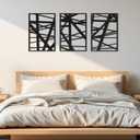 DAYSUP 3 Pack Black Abstract Metal Wall Decor,3D Textured Metal Wall Sculptures,Minimalist Hollow Out Dcor Single Line Art Wall Dcor for Living Room Bedroom Bathroom Study RoomBlack,M Size 1611"