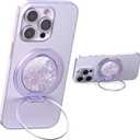 2 x typecase Folding Phone Stand: Foldable Smartphone Holder for Desk - Ultra Thin Adjustable Kickstand - Magnetic Phone Grip Home Desk Accessories Compatible with Phone Tablets (Purple Glitter)