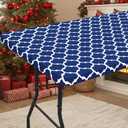 Smiry Rectangle Picnic Table Cover, Waterproof Elastic Fitted Camping Tablecloths for 6 Foot Tables, Wipeable Flannel Backed Vinyl Tablecloth Protector for Indoor, Outdoor (Navy, 30x72 Inches)