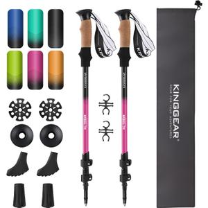 KINGGEAR Nordic Walking Stick, TP1 Hiking Poles Retractable Lightweight 7075 Aluminum, Trekking Poles with Flip Lock, Natural Cork and EVA Grip, 2pc Hiking Gear