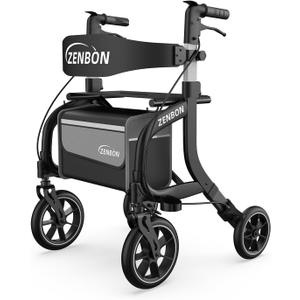 Rollator Walker for Seniors/Adults Foldable Rolling Walker with Seat 330 lbs Capacity 10 inch Wheels Hand Grips Adjustable Height Lightweight Aluminum Walker Removable Back Support 7210(Black)