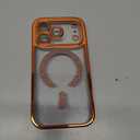 Magnetic for iPhone 17 Pro Case with Glitter Integrated Lens Protection, [Glossy Bumper & Shiny Magnetic Ring] [Compatible with Magsafe] Cute Women Girl Protective Case for iPhone 17 Pro Cosmic Orange