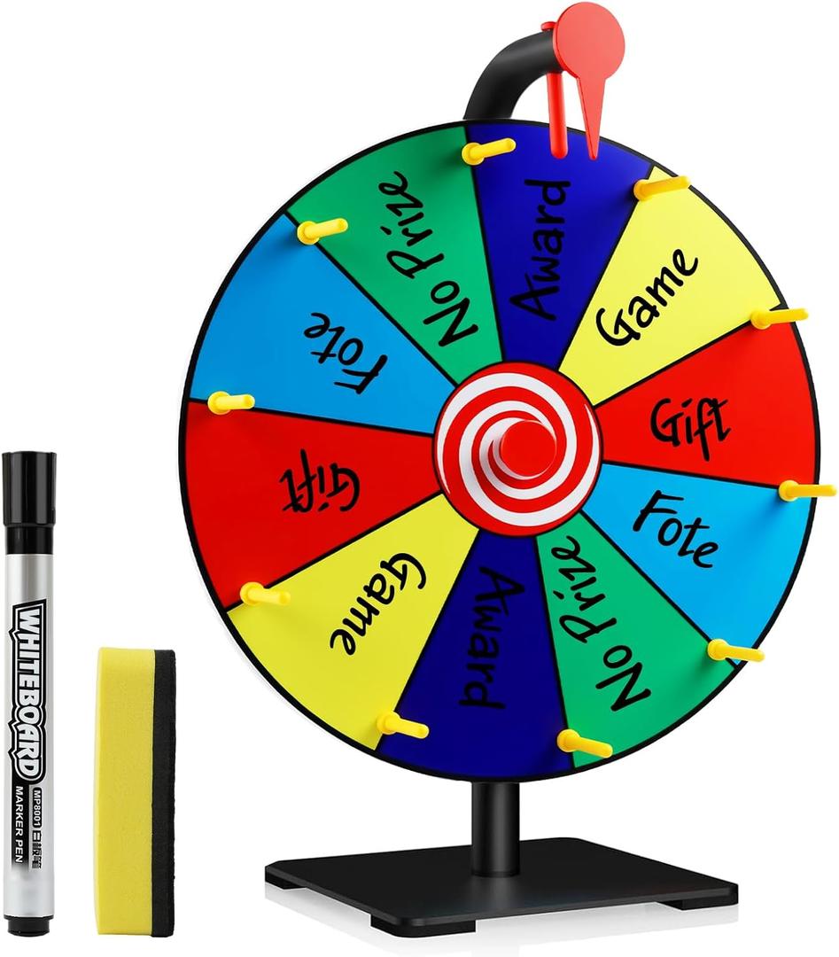 NONSTOP 12 Inch Spin Wheel Prize Wheel, Heavy Duty Base with Stand, Table Prize Wheel Spinner for Trade Shows, Carnivals & Home Games (12 Inch)