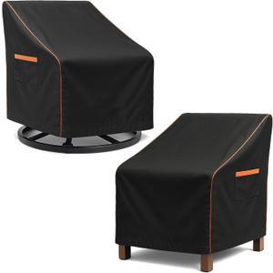 Patio Chair Covers Waterproof, Heavy Duty 600D Lawn Outdoor Furniture Covers for Swivel, Lounge, Rocking & Adirondack Chairs, All-Weather UV & Fade Resistant, 30W x 34D x 36H in, 2-Pack Black