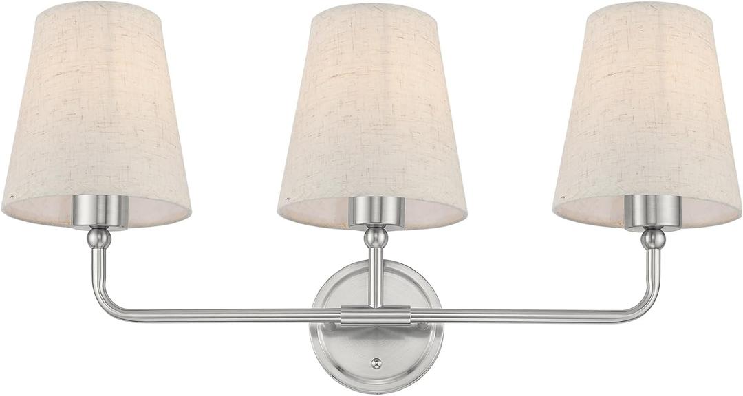 AUTELO 3 Light Modern Brushed Nickel Bathroom Vanity Light Fixtures | Vintage 23.2 Inch Bathroom Light Fixtures Over Mirror, Ideal for 28-38" mirrors,Wall Sconce for Bathroom Bedroom, E26, 23.23", 3-Light