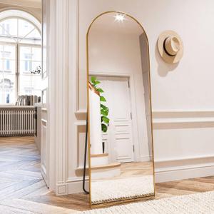 HARRITPURE 64"x21" Arched Full Length Mirror Free Standing Leaning Hanging Mounted Mirror Aluminum Frame Modern Simple Home Decor for Living Room Bedroom Cloakroom, Gold (Gold-rect Edge)