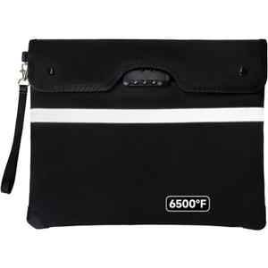 Upgraded 6500F Fireproof Document Bag with Lock, Waterproof 9-Layer Heat Insulated | Dual-Liner Card Slot Money Bag with Zipper/Reflective Strip for Passport, Important Paper, Cash(15 x 12In) (Black)