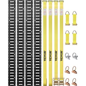 VEVOR E-Track Tie-Down Rail Kit, 5' E Tracks Set, 16Pcs Includes 4 Steel Rails & 2 Single Slots & 6 O-Rings & 4 Tie-Offs w/D-Ring & 2 Ratchet Straps, Cargo Motorcycles Bikes Securing Accessories