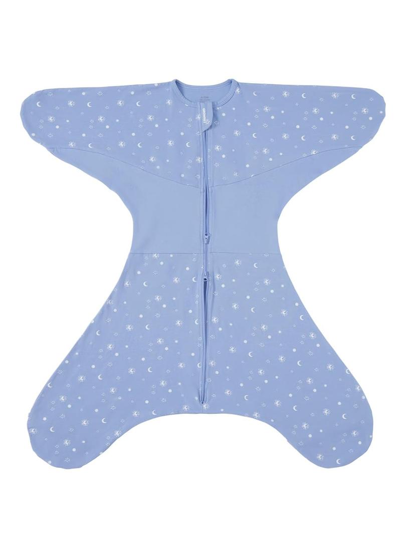 GROWNSY Transitional Swaddle Sleep Sack 3-6 Months, 100% Cotton Starfish Design Baby Swaddle Sack, Dual-Zipper for Easy Diaper Changes, Proper Hip Development & Openable Foot Button, 12-20lbs, Blue