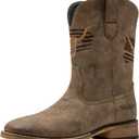 Winbird Cowboy Boots For Men Square Toe Western Men's Boots Vegan/Genuine Leather with Classic Patriot Pull On Boot, Slip Resistant Country Boots Chunky Heel Short Boots for Spring Fall,7.5