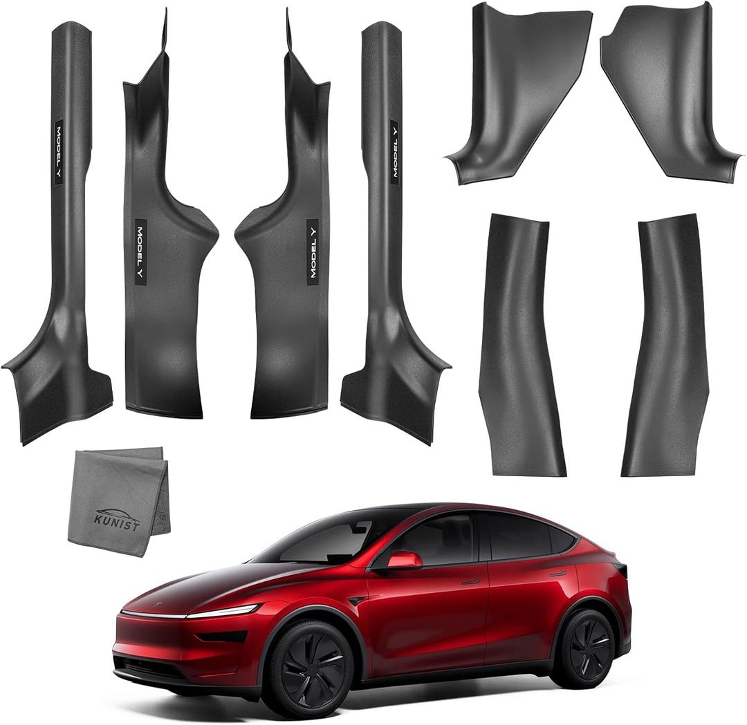 8PCS Door Sill Protector for Tesla Model Y Juniper Door Sill Guards Anti-Kick Full Protect Door Entry Cover for 2025-2026 New Model Y Accessories(Non-Destructive Installation) (Black Leather Grain (Not fit 2026 Model Y Standard)