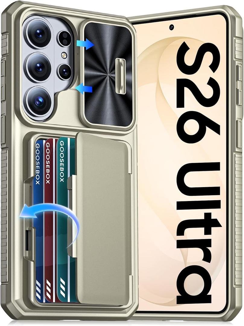 GooseBox for Samsung Galaxy S26 Ultra Case Wallet with RFID [Cards Holder][Camera Cover][Edge Raised] Full Body Shockproof Silicone Protective Phone Case for Galaxy S26 Ultra 2026 (Natural Titanium)