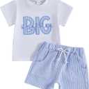Toddler Infant Baby Boy Summer Outfit Letter Short Sleeve Elastic Stripes Shorts Brothers T-shirt 2Pcs Set 2-3 yr old