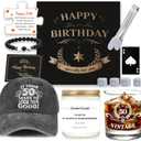 50th Birthday Gifts for Him - Ultimate Gift Set Includes Whiskey Glass, Scented Candle, Baseball Cap, Bracelet & Card - All-in-One Ideal Birthday Box for 50 Year Old Men, Dad, Husband