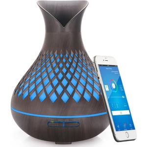 Smart WIFI Essential Oil Diffuser, 500ml Aromatherapy Diffuser Humidifier for Large Room, Works with Phone App & Alexa Google Home Voice Control, 7 LED, Create Schedules and 4 Timer, Auto Shut-Off,Dar