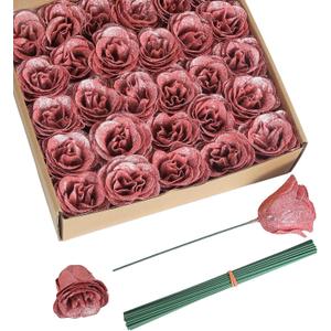 Roses Artificial Flowers,30pcs Glitter Roses Fake Roses with Stems for Crafts Wedding Bouquet Party Home Decor(Salmon)