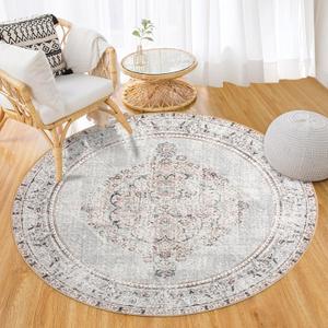 Easy-Going Round Area Rug 3ft Washable Boho Small Circle Rugs for Living Room Non-Slip Bedroom Rug Low Pile Lightweight Vintage Distressed Throw Rug for Dining Room Kitchen Home Office, Grey Brick Easy-Going Round Area Rug 3ft Washable Boho Small Circle Rugs for Living Room Non-Slip Bedroom Rug Low Pile Lightweight Vintage Distressed Throw Rug for Dining Room Kitchen Home Office, Grey Brick