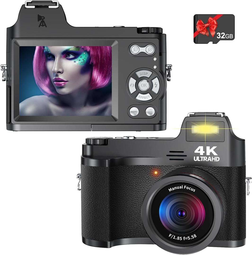 4K Digital Camera for Photography 48MP Vlogging Camera for YouTube, 3" LCD Screen, Anti-Shake,18X Digital Zoom,Compact Point and Shoot Digital Cameras for Travel