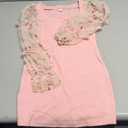 WDIRARA Girl's Sheer Mesh Flounce Long Sleeve Appliques Square Neck Dress 8Y