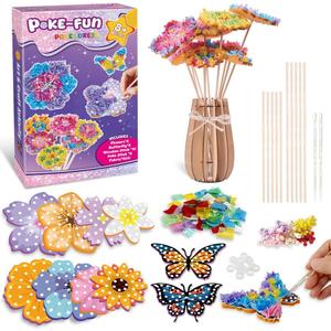 FORESTDREAM DIY Push-in Flower Bouquet Craft Kit, Creative Arts & Crafts Toys for Girls Ages 4-12, Fun Activity with 8 Flowers & 2 Butterflies, Perfect Birthday