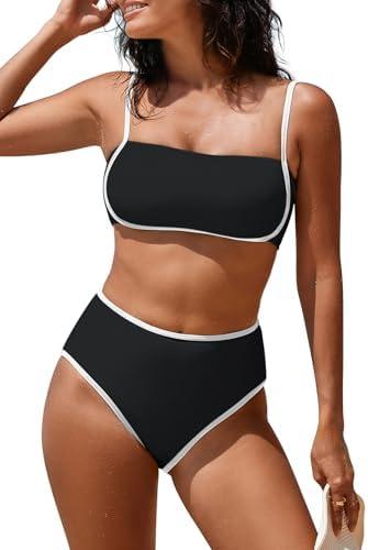 Pink Queen 2025 Women's High Waisted Bikini Sets Two Piece Swimsuit Color Block High Cut Bathing Suits Beach L