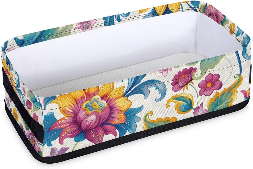 Small Bathroom Baskets for Toilet,Foldable Toilet Paper Tank Basket Organizer for Towels Storage Decorative Open Storage Bins for Home,Closet,Containers,CabinetBeautiful Flower  (Style 1)