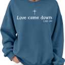 ALLTB Christian Christmas Sweatshirt Women: Christmas Religious Graphic Shirt Xmas Holiday Pullover Tops (Blue, S)