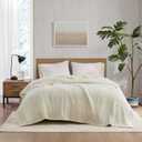 Woolrich Burlington Berber Blanket Super Soft, Cozy Lightweight Cover with Luxurious Velvet Binding, Modern Trendy All Season Bedspread Bedding-Set, Full/Queen: 90x90, Ivory