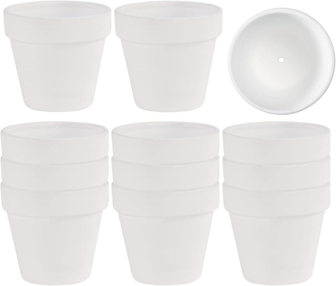 12 PCS Small Mini White Clay Pots with Drainage Holes, 2.5inch Terra Cotta Pot Clay Ceramic Pottery Planter,Succulent Nursery Pot/Cactus Plant Pot,for Indoor/Outdoor Plants,Crafts,Wedding Favor