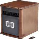 Amazon Basics Portable Space Heater with Remote Control, Adjustable Thermostat, Indoor Use, Energy-Saving Setting, LED Display, Classic Wood Casing, 1500W, 12"D x 13"W x 16"H, Brown