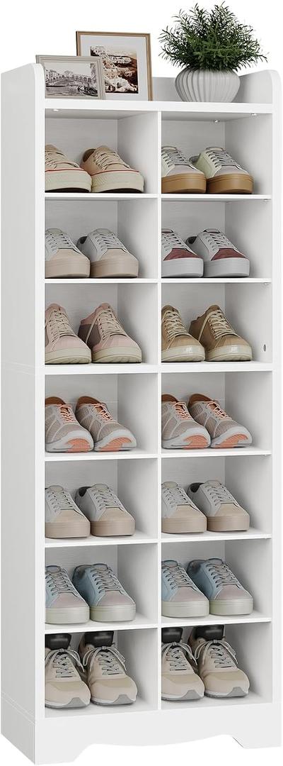YATINEY 8-Tier Tall Shoe Rack, Wooden Shoe Storage Cabinet for Closet
