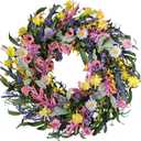 Bibelot Spring Wreaths for Front Door, 22 Inch Artificial Floral Wreath for Decoration with Daisy Lavender, Wildflower Wreaths for Indoor Outdoor Home Windows Wall Farmhouse Wedding Decor