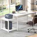 FOLUBAN Large White Computer Desk, Home Office Desk with Printer Space & PC Tower Stand, Modern Study Writing Table Workstation for Living Room Bedroom, 63 Inch