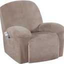 H.VERSAILTEX Velvet Recliner Chair Covers 1-Piece for Reclining Chair, Recliner Cover Feature Thick Luxury and Soft Fabric with Elastic Bottom, Anti-Slip Foams Attached (Taupe,X-Large)