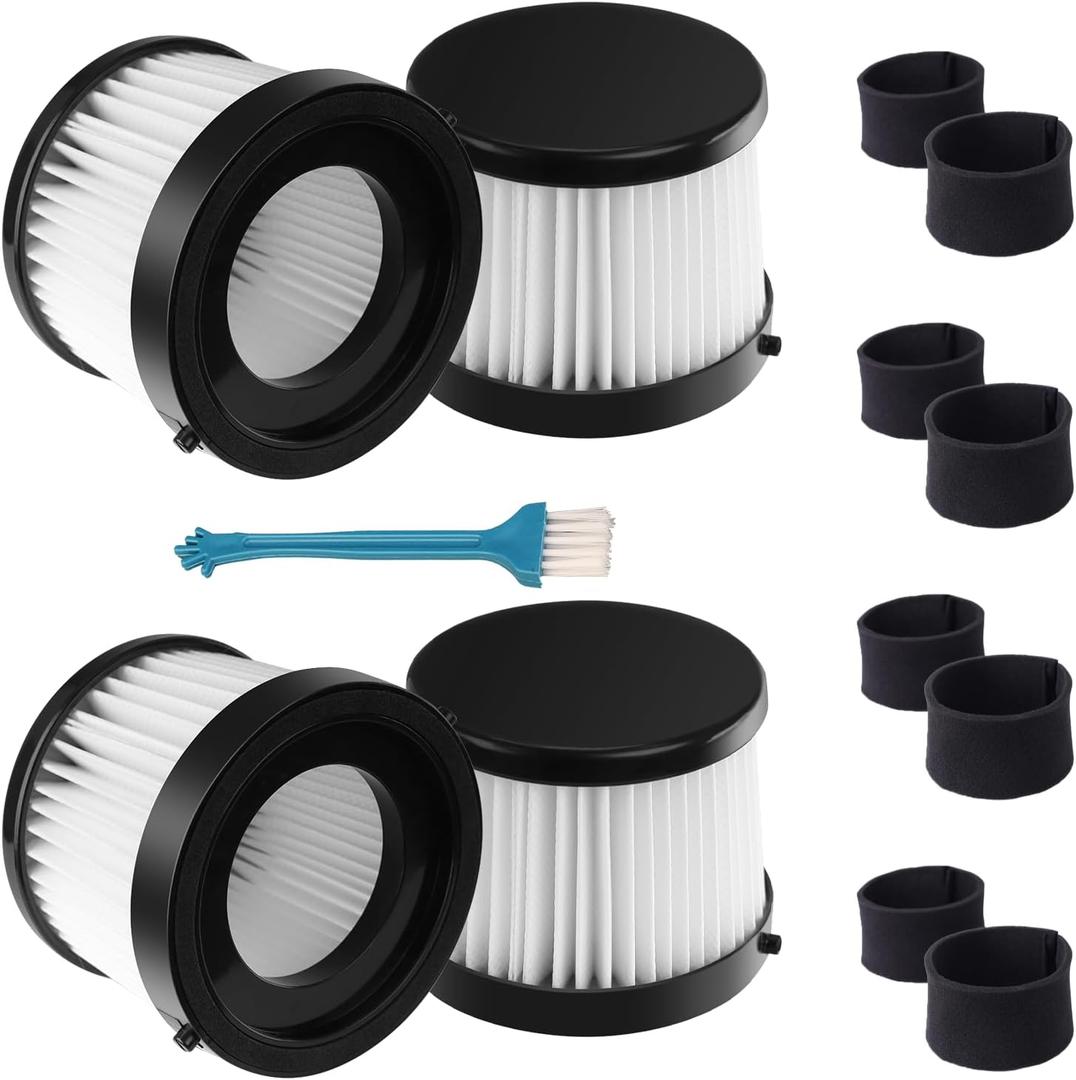 4 Pack Replacement DCV501HB & DCV5011H HEPA Filters Compatible with DEWALT DCV501HB 20V Cordless Handheld Vacuum with 8 Foam Sleeve Filters & 1 Cleaning Brush