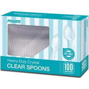 POSATE Heavyweight Plastic Spoons, Clear, 100 Count