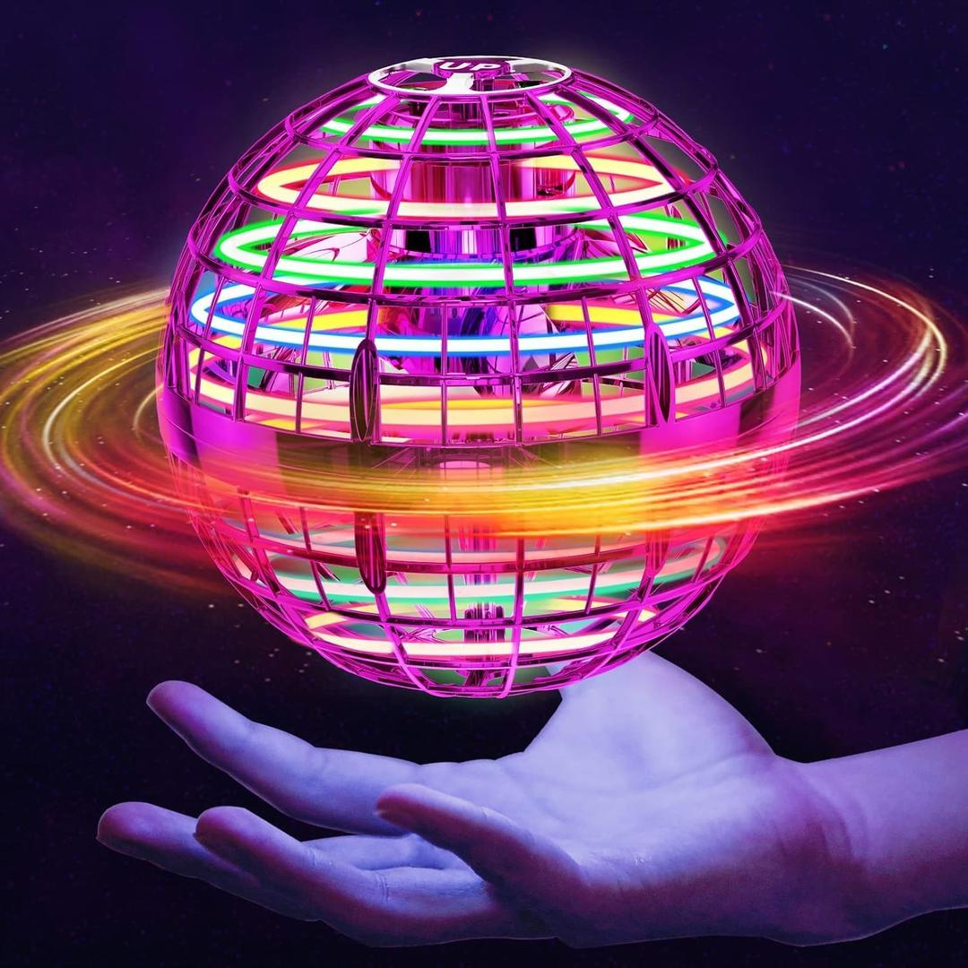 2024 Hot New Flying orb Ball Spinner Magic 360 Rotating Hover Mini Drone Led Flying Orb Ball Toy Flying Spinner (Pink)