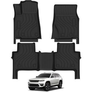 Falafa Floor Mats for 2022-2025 Jeep Grand Cherokee 5 Seats (Include 4xe, Not for WK or L), All Weather TPE Heavy Duty Floor Liners, 1st and 2nd Row Grand Cherokee Accessories Trunk Car Mats, Black