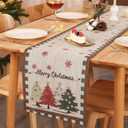 Christmas Table Runner with Classic Christmas Elements Designed, Arbitrarily Cropped Xmas Decorative Farmhouse Table Decorations for Home Party Decor 12x94 Inch (Beige2)