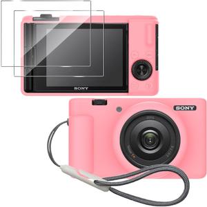 Silicone Case for Sony ZV-1F/ ZV-1 II/ZV-1M2 Digital Camera with 2PCS Screen Protector and a Lanyard Sony ZV-1 II case-(Pink)
