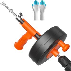 KINGLEV Drain Snake, 50ft Flexible Steel Drain Auger With Drill Adapter, Heavy Duty Sink Plumbing Unblocking Hand Auger, Manual Or Powered for Shower & Bathtub Clogs-No auto retract or feed