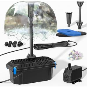 Biling Pond Filter with Fountain Pump Kits, 660GPH Koi Pond Filter with 40W Pond Pumps for Outdoor Ponds, Pond Fountain Kit for Garden Pond, Fish Tank, Water Feature - Corded Electric Biling Pond Filter with Fountain Pump Kits, 660GPH Koi Pond Filter with 40W Pond Pumps for Outdoor Ponds, Pond Fountain Kit for Garden Pond, Fish Tank, Water Feature - Corded Electric