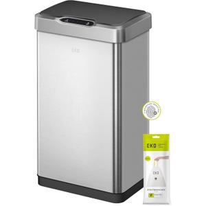 EKO Mirage-T 50 Liter / 13.2 Gallon Touchless Rectangular Motion Sensor Trash Can, Brushed Stainless Steel Finish