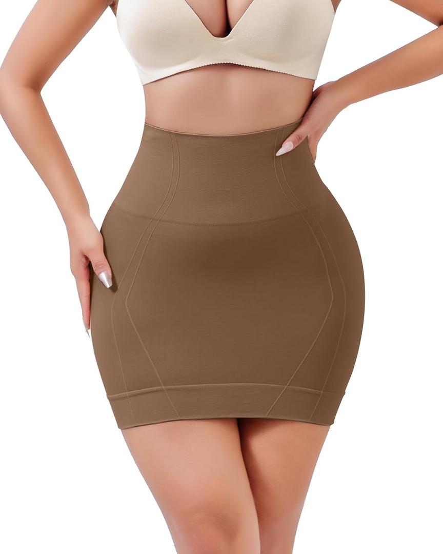 Slip Dress for Women Seamless half slip with non slip strip Shapewear Dress Under Dress Tummy Control Slip Dress (Brown, S)