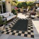 Moynesa Checkered Easy Jute Outdoor Rug 8x10 Area Rugs for Living Room, Black Washable Indoor Outdoor Patio Rug Non Slip, Large Farmhouse Carpet for Bedroom Dining Room Backyard
