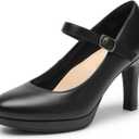 DREAM PAIRS Women's Pumps Close Toe Classic High Heels Round Toe Comfortable Low Platform Mary Jane Dress Shoes (9.5, Black)