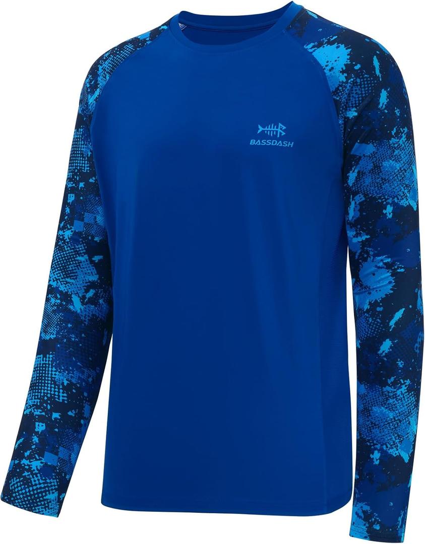 BASSDASH UPF 50 Fishing Tee for Men Camo Long Sleeve Shirt Quick Dry Sweatshirts , 4X-Large, Royal Blue/Blue Digital Camo