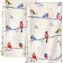 Miss Adola Flour Sack Kitchen Towels Set of 2-18x26 Cotton Dish Towels with Hanging Loop Reusable Tea Towel for Cleaning Spring Absorbent Dishcloths Cute Home Decor Housewarming, Watercolor Bird