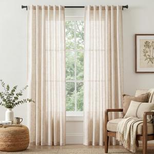 jinchan Beige Linen Blend Curtains 84 Inches Length 2 Panels for Bedroom Living Room, Light Filtering 50 Inches Wide Natural Farmhouse Drapes with Rod Pocket Back Tab (50W x 84L, Ecru)